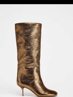 Zara Metallic Bronze Knee-High Heeled Boots